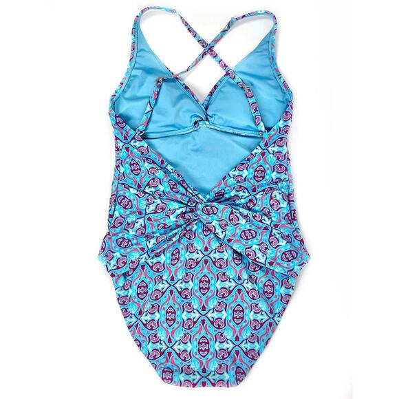 Bleu Rod Beattie St. Tropez Printed Plunge Halter One-Piece Swimsuit 8 - Picture 7 of 8
